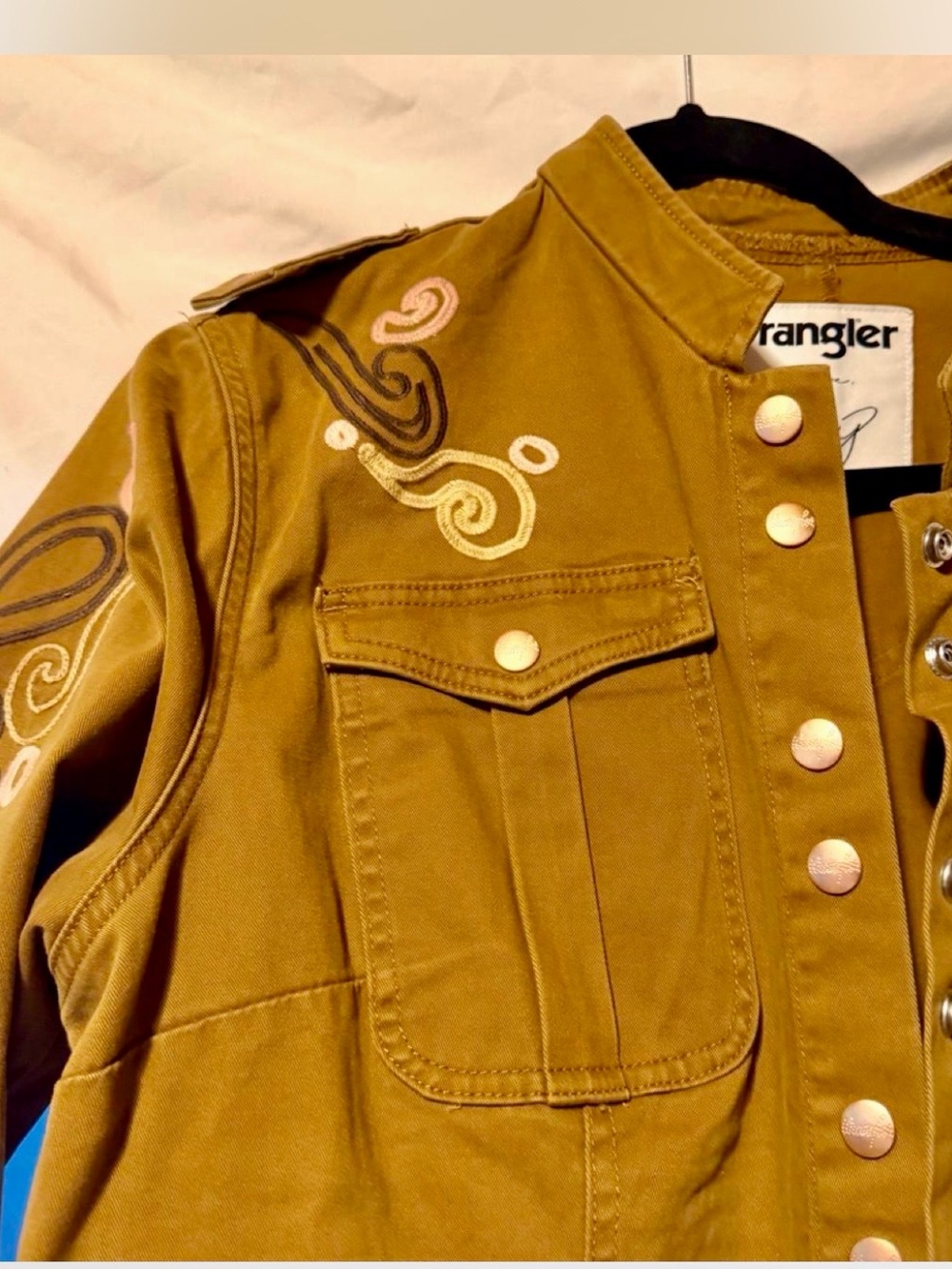 Wrangler Mustard Tan Embroidered Button-Front Jean Jacket - Picture 2 of 6